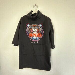 Kenzo Paris Black Tiger Embroidered Sweatshirt Tunic Large High Neck Pullover